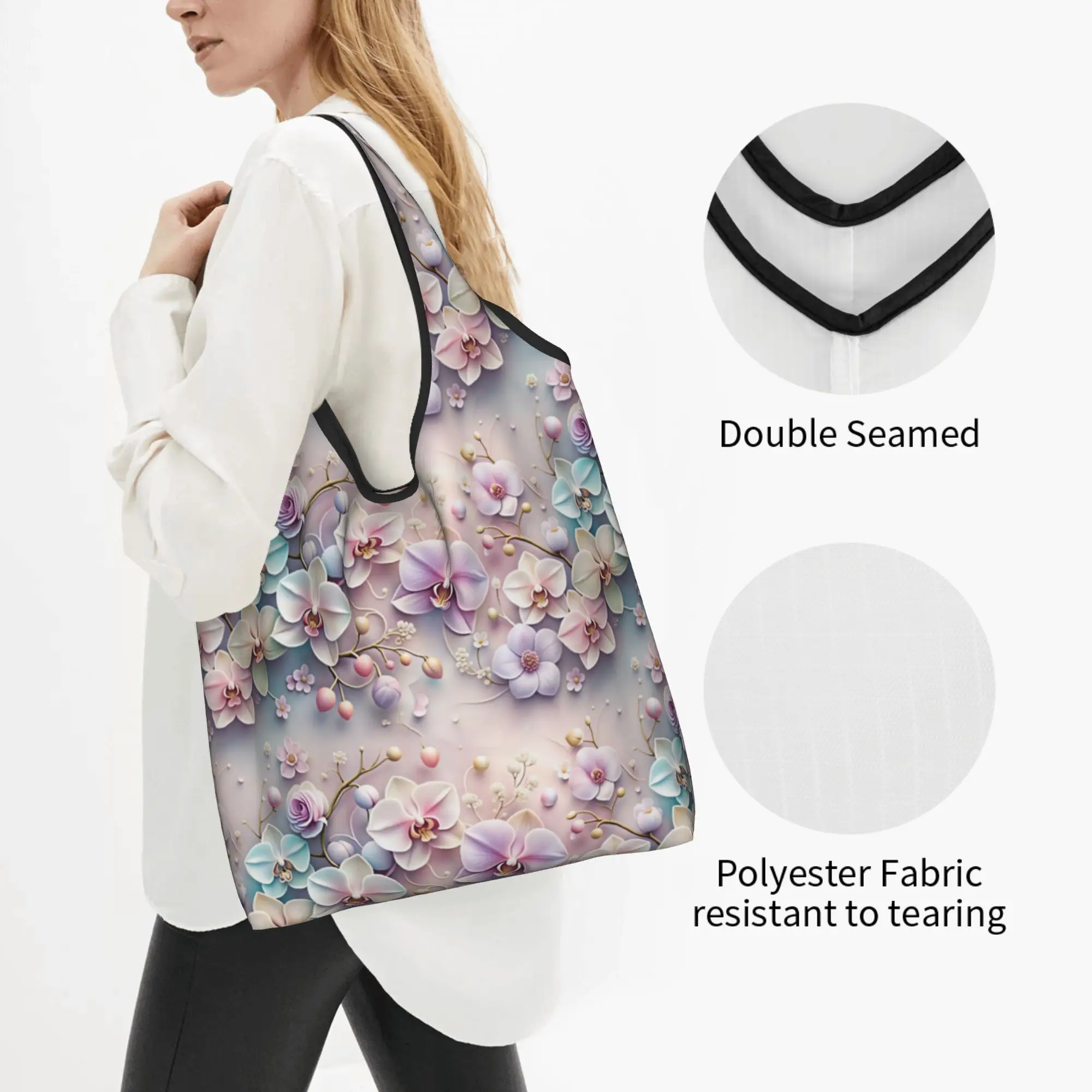 Recycling Fashion Trend 3D Flowers Shopping Bag Women Tote Bag Portable Luxury High 3D Floral Groceries Shopper Bags