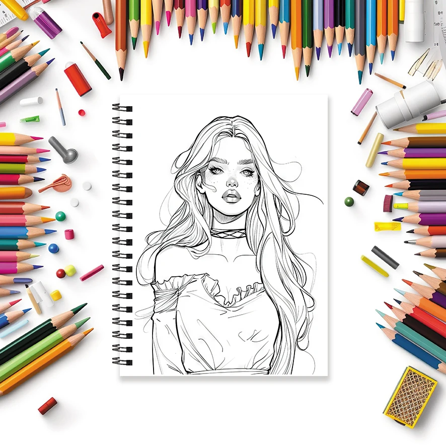 Summer Girls Adult Coloring Book - 8.3x 11.2 Inch 32 Page Coloring Book - Helps Reduce Stress and Ease Emotions