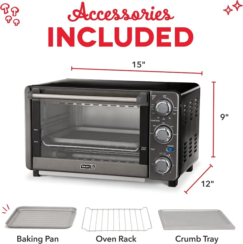 Countertop Toaster Oven, Bake, Broil, and Toast with 4 Slice Capacity and Pizza Capability – Black