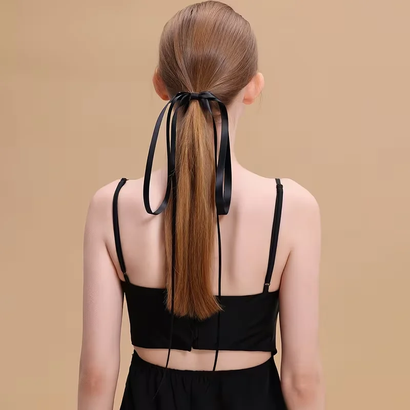 

1pc Elegant Satin Black Bow Hair Clip, Soft Ribbon Tail Bowknot Hair Accessory for Women, Versatile Hairpin for Stylish Updos -