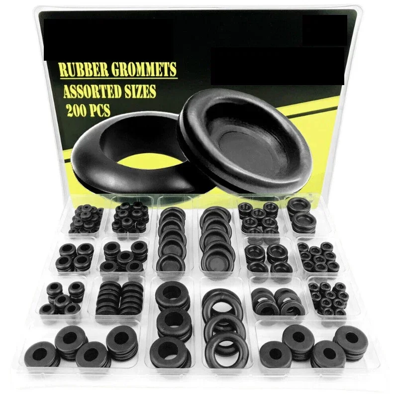 

200pcs Electrical Gasket Seals Gasket Grommet Assortment Kit Black O Ring Rubber Washer O-Ring Seals Tools Set