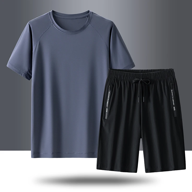 

2026 Men's Casual Sport Ice Silk Suit Sweatshirt Sweatpants Outdoor Jogging Sports Basketball Training Fitness 2 Piece Suit