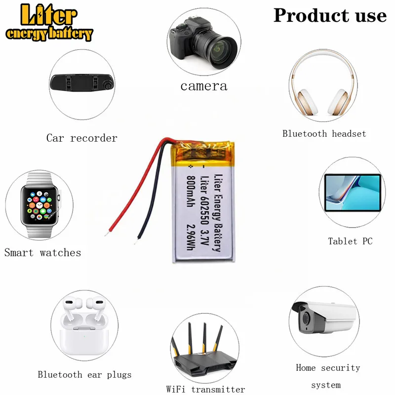 best battery brand 3.7V lithium polymer battery 602550 800MAH GPS navigator wireless headset speaker point reading machine