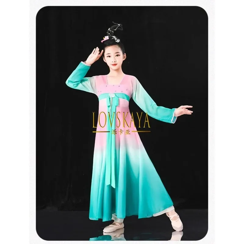 Stile cinese Han e Tang bambini danza classica performance costumi ragazza fan dance elegante