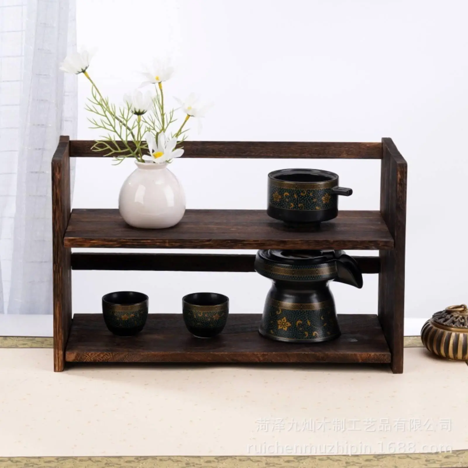 Two Tier Wooden Wall Shelf Rustic Display Rack Compact Wood Shelf for Small Collection