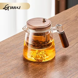GIANXI 650ML Transparent Glass Teapot Home And Kitchen Puer Tea Teapots Coffee And Tea Tableware Wooden Handle Coffee Kettle