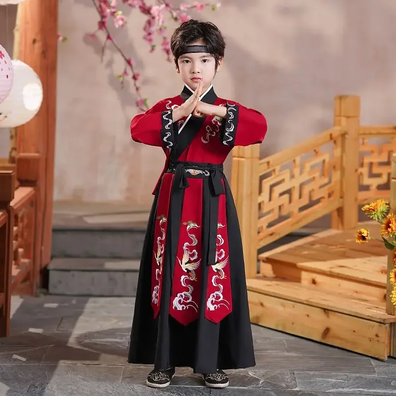 Terno estilo chinês Hanfu Tang para crianças, traje antigo infantil, traje tradicional para meninos