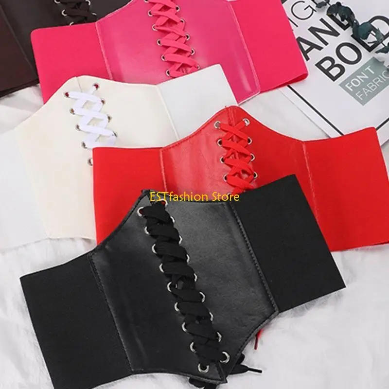 Y5GC Wanita Faux Leather Underbust Corset Waist Belt Steampunk Vintage Sexy Bustier Criss Untuk Lace-Up Elastic Cincher Gi