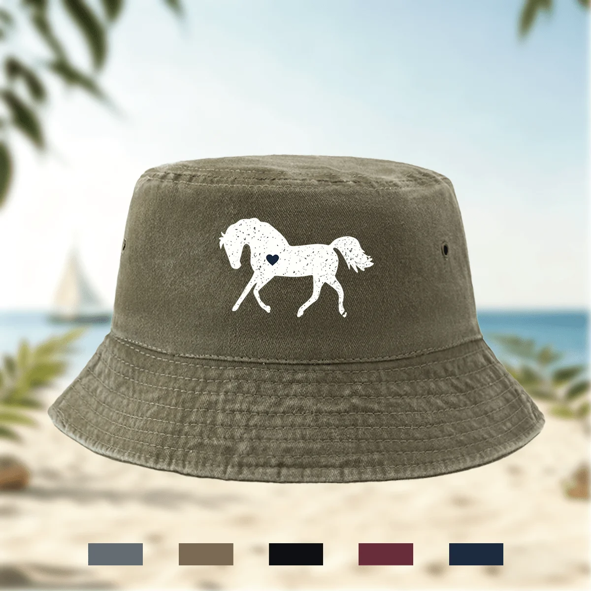High-Quality Printed Heart Horse Pattern Fisherman Cap Bucket Hat Trucker Hat All-Season Hip-Hop Casual Hat Unisex Trawl Hat Fis