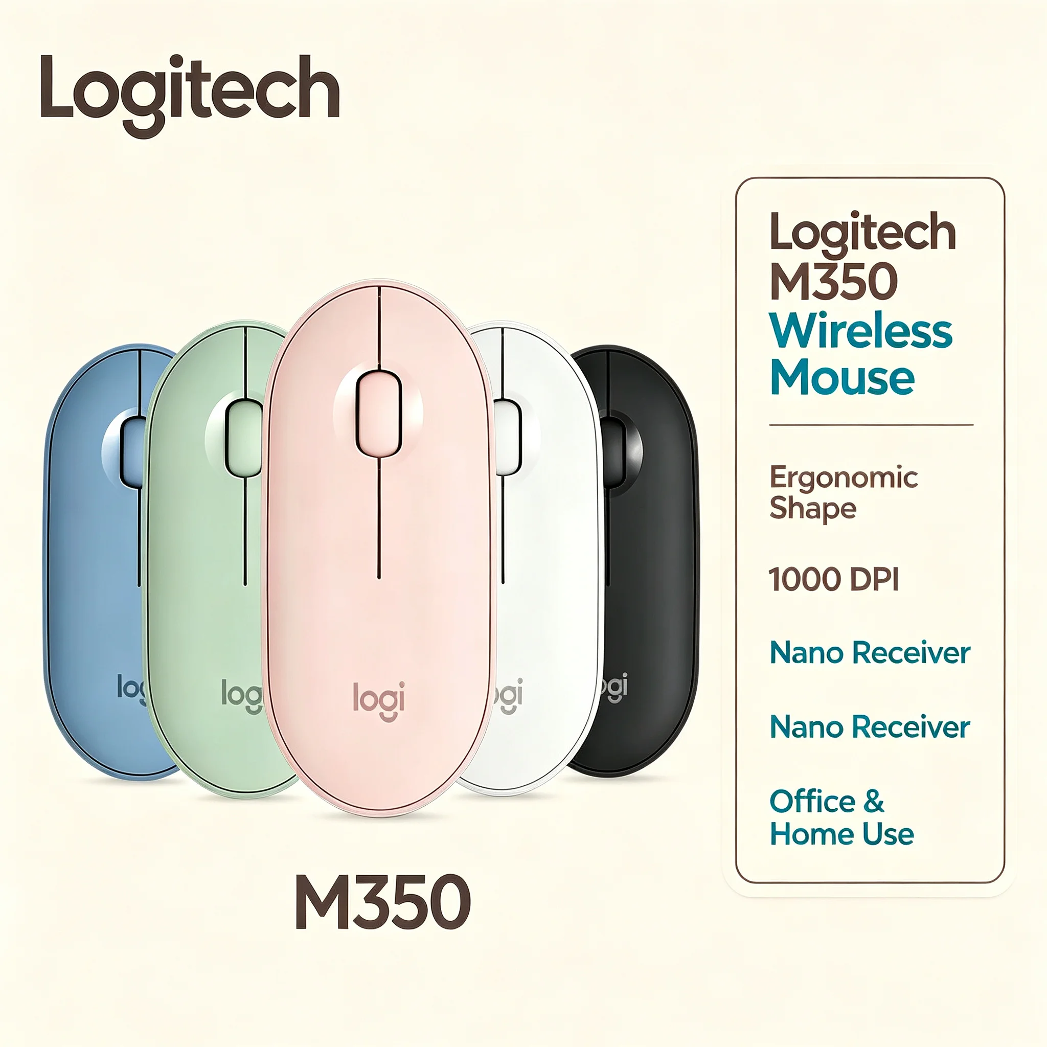 Logitech M350 Pebble Wireless Bluetooth Mouse Quiet Click Lightweight Slim Computer Mice For Desktop Notebook