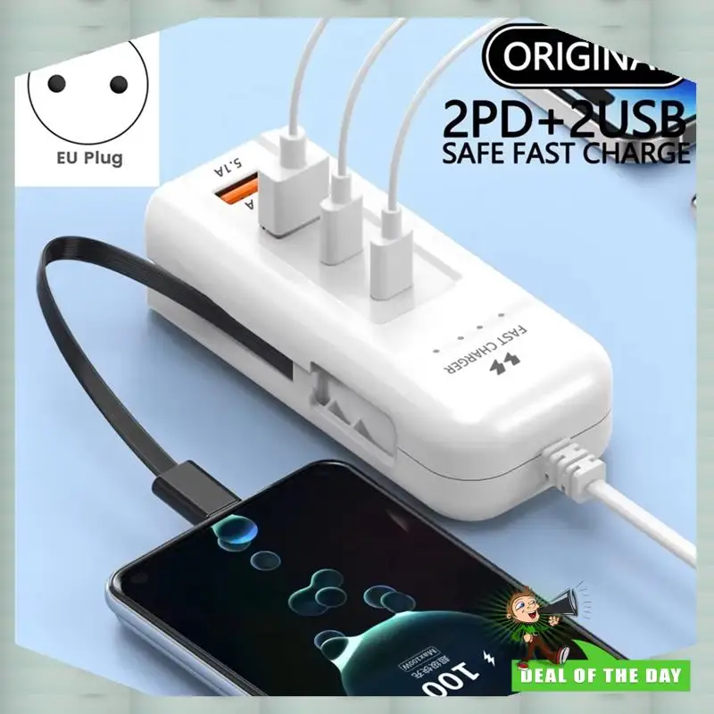 تسليم 24 ساعة USB مهايئ توزيع 4 منافذ USB نوع C تمديد الجدار شاحن 66 واط PD شحن سريع نوع C كابل المقبس المخرج (الاتحاد الأوروبي)