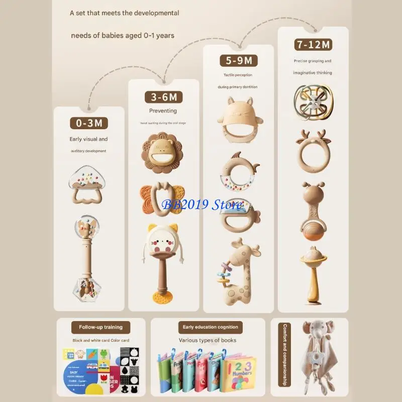 14 pçs chocalho infantil brinquedo mordedor seguro brinquedo estimulação sensorial conjunto presente para recém-nascidos