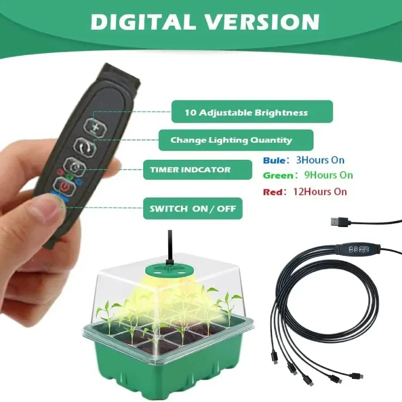 Seed Starter Tray Box With LED Growing Light Nursery Pot with timer Seedling Germination Planter Adjustable Ventilation Humidity
