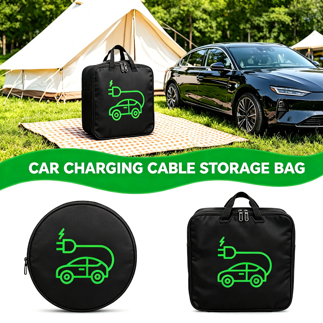 

Waterproof EV Car Charging Gun Storage Organizer Universal Electric Car Charger Storage Bag Car Battery Cable Handled Bag