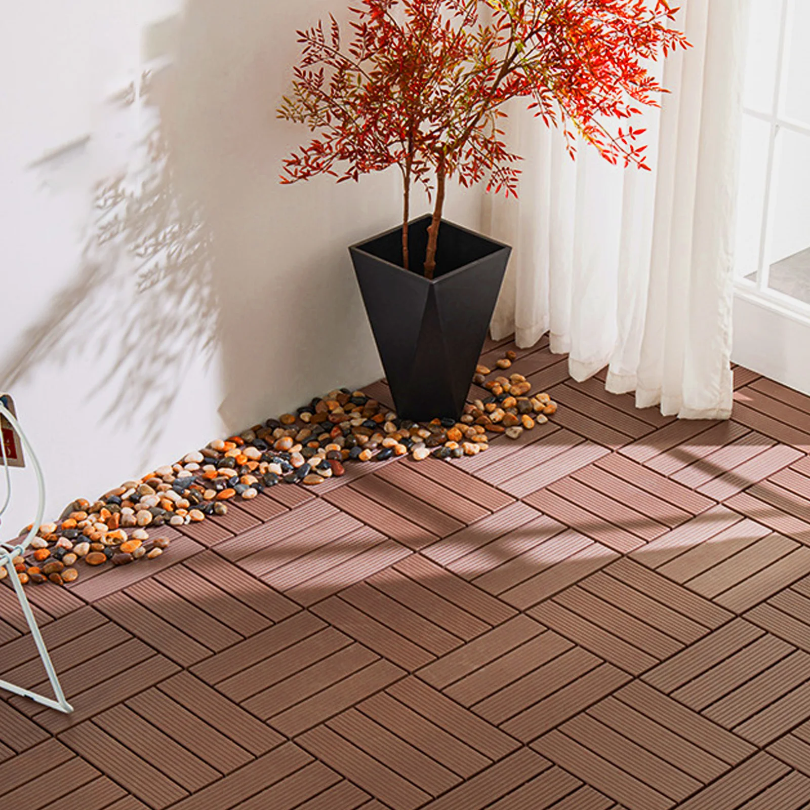 Conveniente piso de madera-plástico impermeable balcón jardín patio exterior empalme decorativo duradero