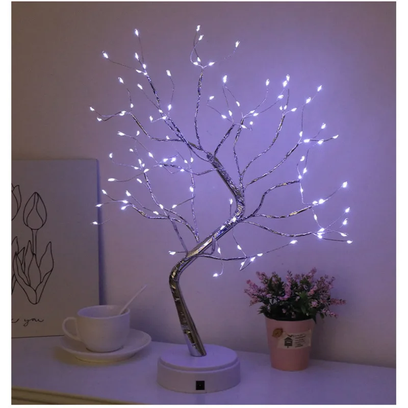 Christmas Tree Light LED Firefly Copper Wire Pearl Tree Light Indoor Decor Night Light Warm White Battery Powered For Decoration