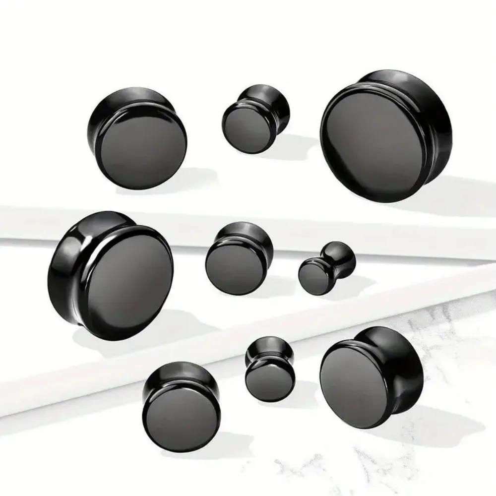 1 Paar 6 mm-16 mm flacher runder Obsidian-Ohr-Expander für Herren, Unisex-Ohrmessgeräte Y2K