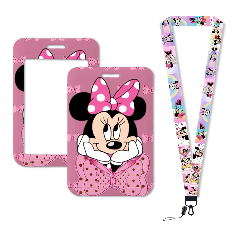 W Disney Minnie Mickey Lanyard untuk kunci, kartu ID Mouse tali ponsel USB lencana pemegang DIY tali gantung aksesori cincin kunci