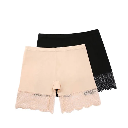 Imagen 2 del producto Pantalones cortos con borde de encaje para mujer, ropa interior, pantalones de seguridad, pantalones cortos de cintura alta debajo de la falda, bragas sin costuras, calzoncillos informales transpirables