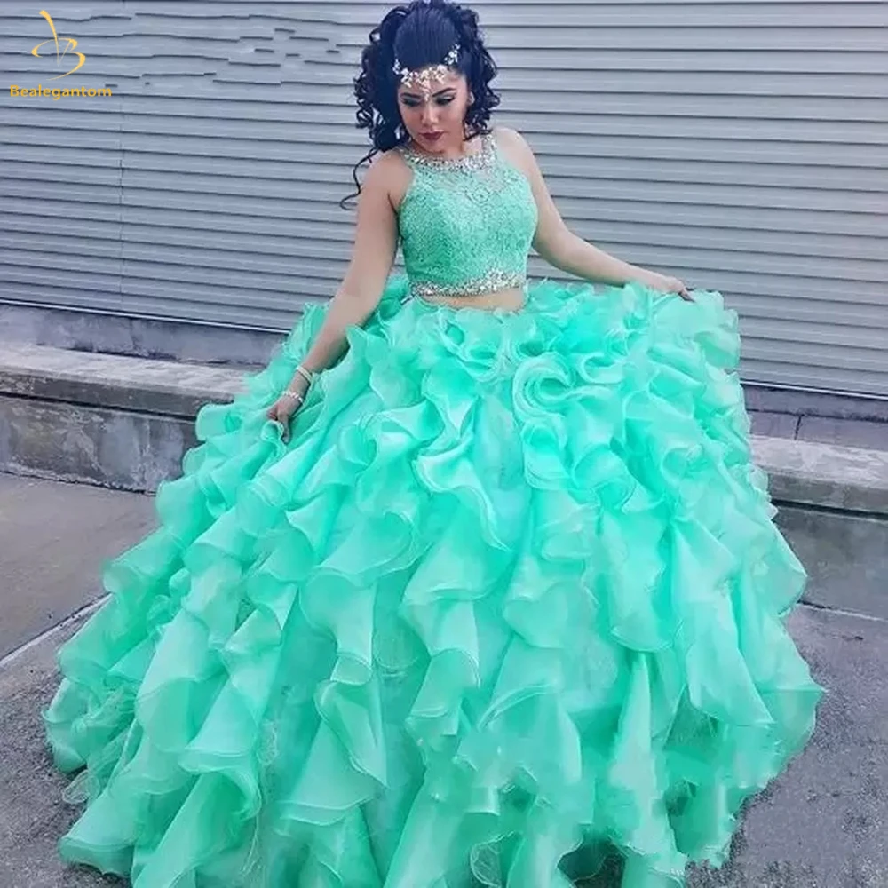 

Bealegantom 2024 Sexy Two Pieces Quinceanera Dresses Ball Gown Tiered Beaded Sweet 16 Prom Party Gown Vestidos De 15 Anos QA127