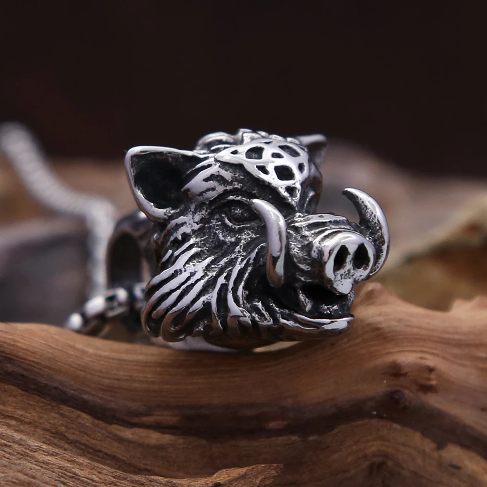 Vintage naszyjnik ze stali nierdzewnej Viking dzik dla mężczyzn Punk Biker średniowieczne bestie naszyjniki fajny Amulet biżuteria hurtowo