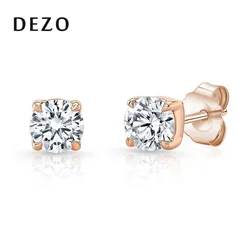 DEZO Moissanite Stud Earrings For Women 0.3ct Round Cut 4mm Rose Gold Plated Solid 925 Sterling Silver Simple Daily Jewelry