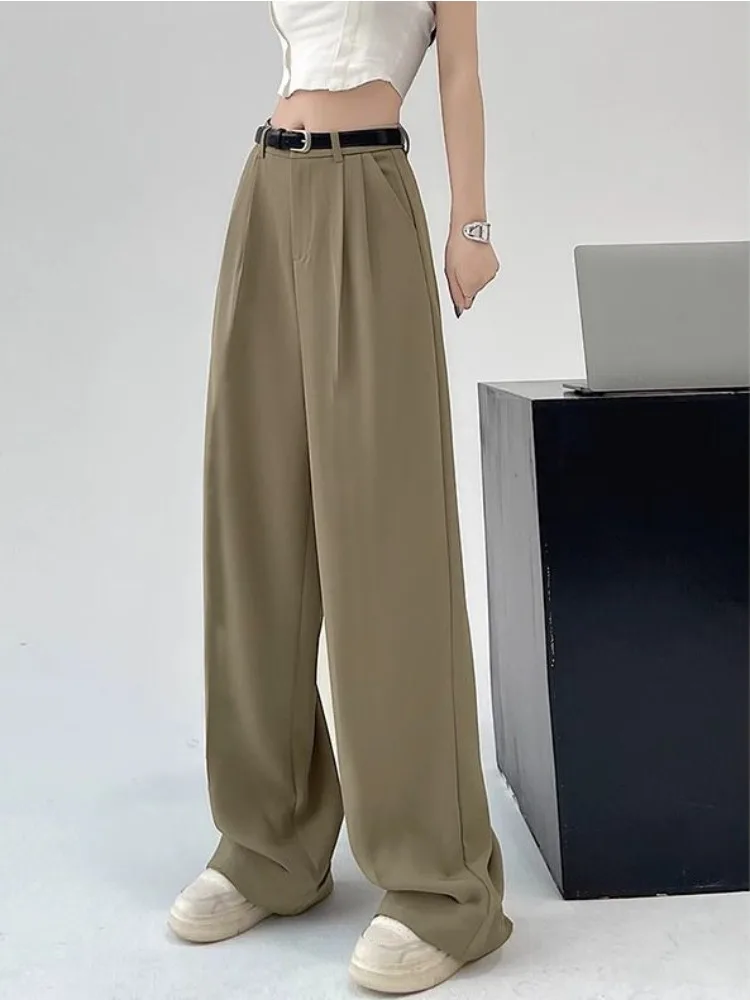 HOUZHOU pantalones de traje holgados Vintage para mujer, pantalones de cintura alta de gran tamaño, moda clásica coreana, oficina, Harajuku, elegante