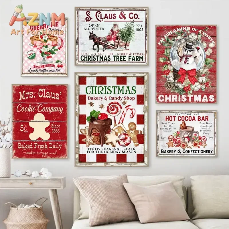 Christmas Wall Art Print Hot Chocolate Candyland Express Gingerbread Bakery Sign Poster Vintage Canvas Painting Kitchen Decor