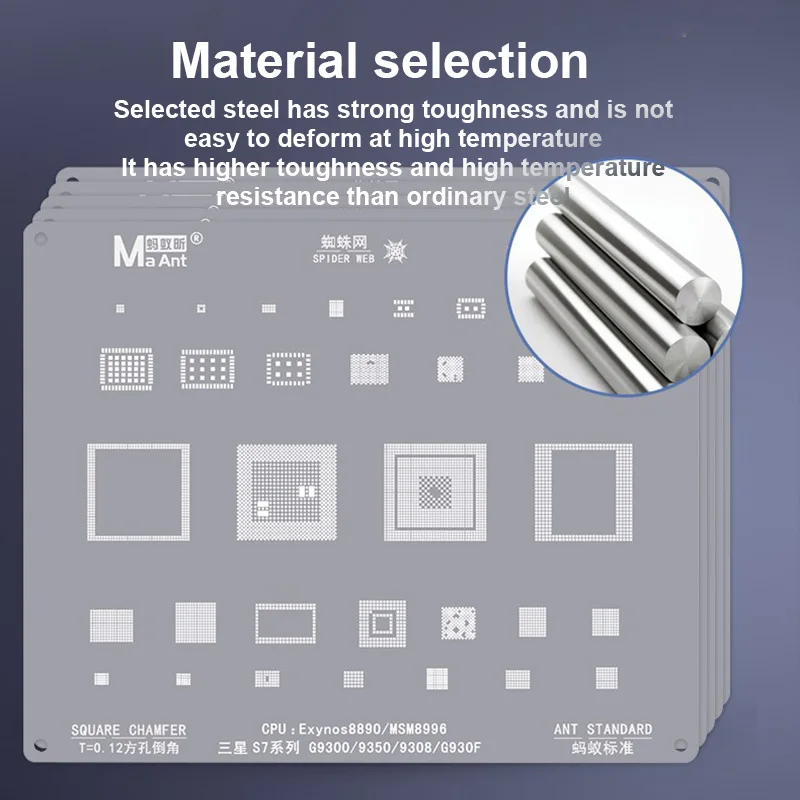 Imagem -05 - Estêncil de Reballing Maant Bga para Samsung com Design de Filé de Furo Quadrado Rede de Estanho para Plantio de Resistência a Altas Temperaturas