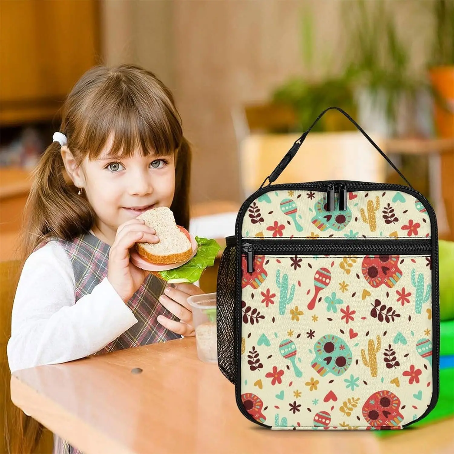 Dia-de-muertos Pattern Lunch Box, Reusable Lunch Bag, Spacious Lunchbox Insulated Lunch Bag Reusable Lu nch Tote for Work Picnic