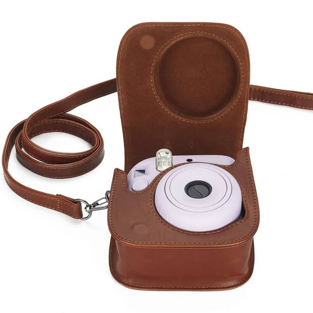Camera Bag With Adjustable Shoulder Strap Removable Flip Cover Pu Case For Instant Camera Dustproof Scratch Resistant