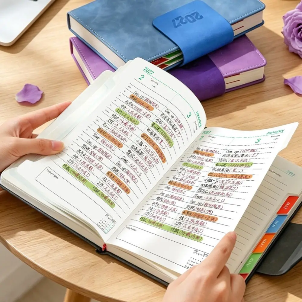 Portable A5 2027 Agenda Book Planner Reminder Textured PU Daily Planner Book To Do List Calendar Book Students