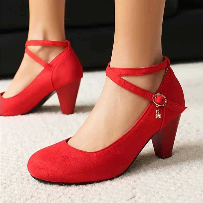 

Элегантные красные, черные женские туфли-лодочки на высоком каблуке Mary Janes Shoes 2025, большой размер 46, модные вечерние офисные свадебные туфли, женские удобные туфли