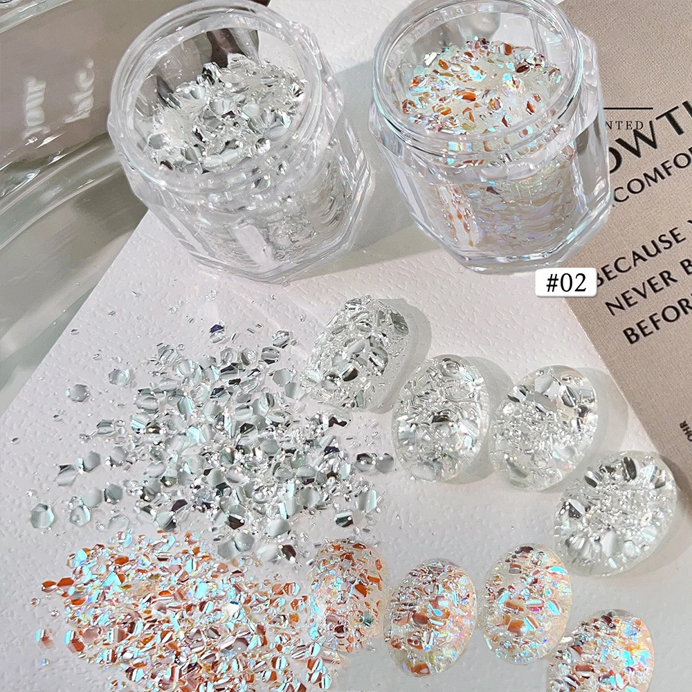 5g Shiny Diamond Nail Glitter Sequins Silver Holographic Micro Drill Chunky Nail Flakes Aurora Dazzling Crystal Manicure Sequins