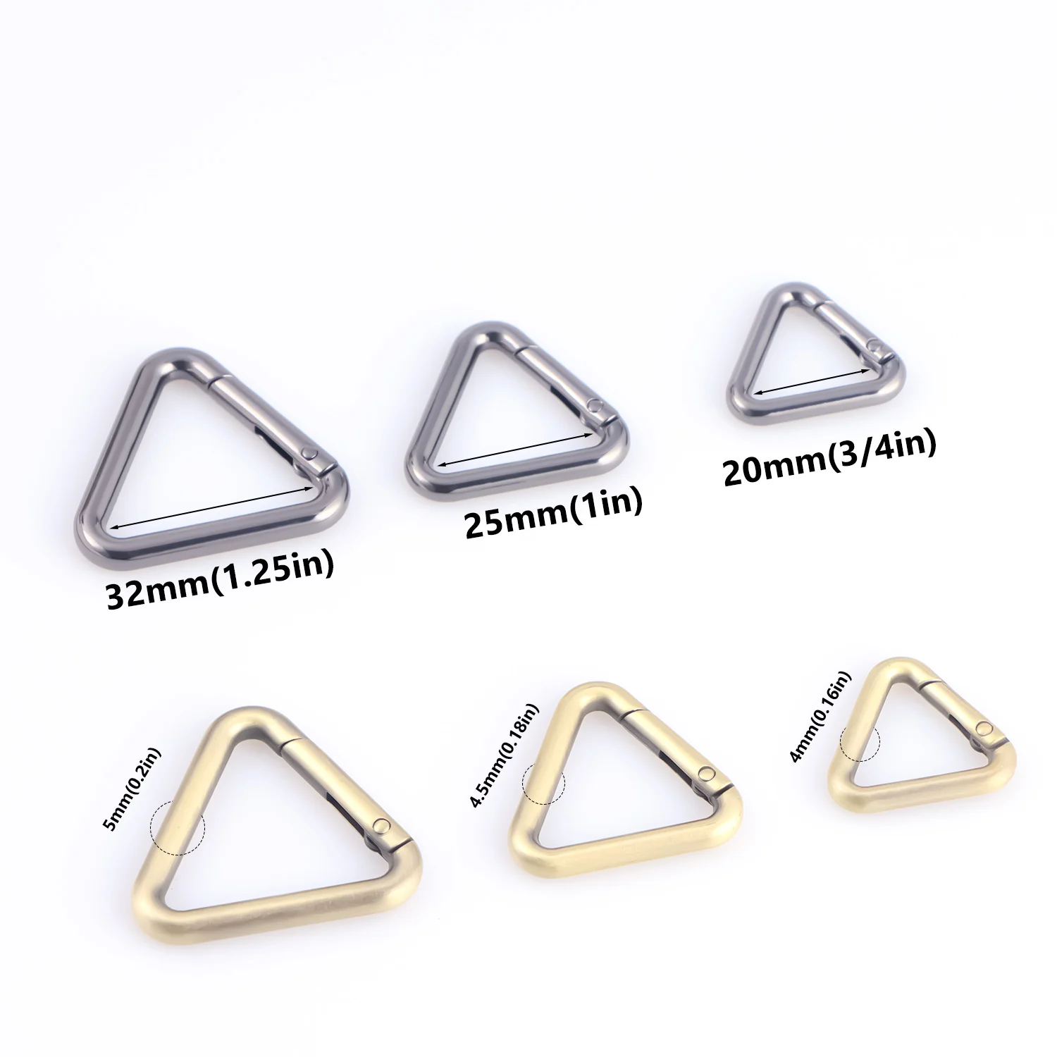 5Pcs Metal Triangle Spring Buckles Openable Ring Hook Bag Strap Belt Keyring Snap Clip Clasps DIY Accessories