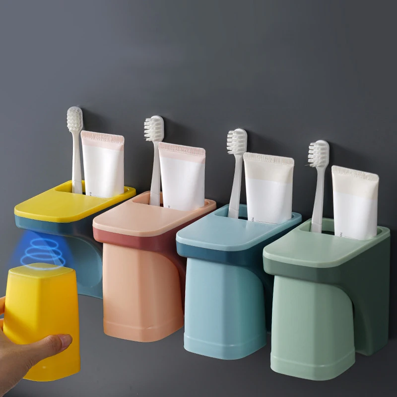 Multifunction Toothbrush Holder Adsorption Inverted Cup Wall Mount Toothpaste Tooth Brush Storage Rack Bathroom Accessories Set