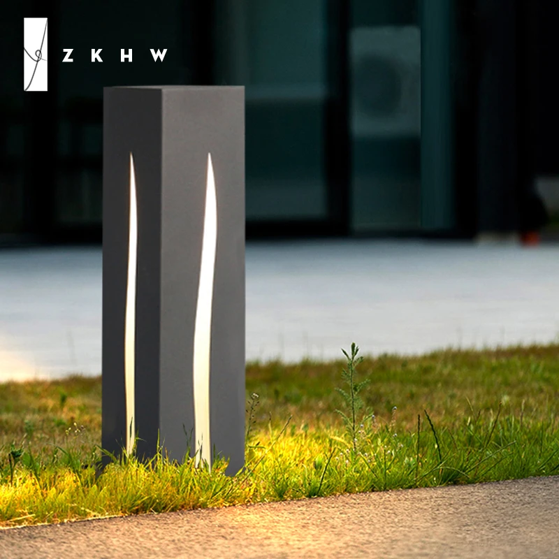 Moderne einfache Rasenlampe, Graslandschaft im Freien