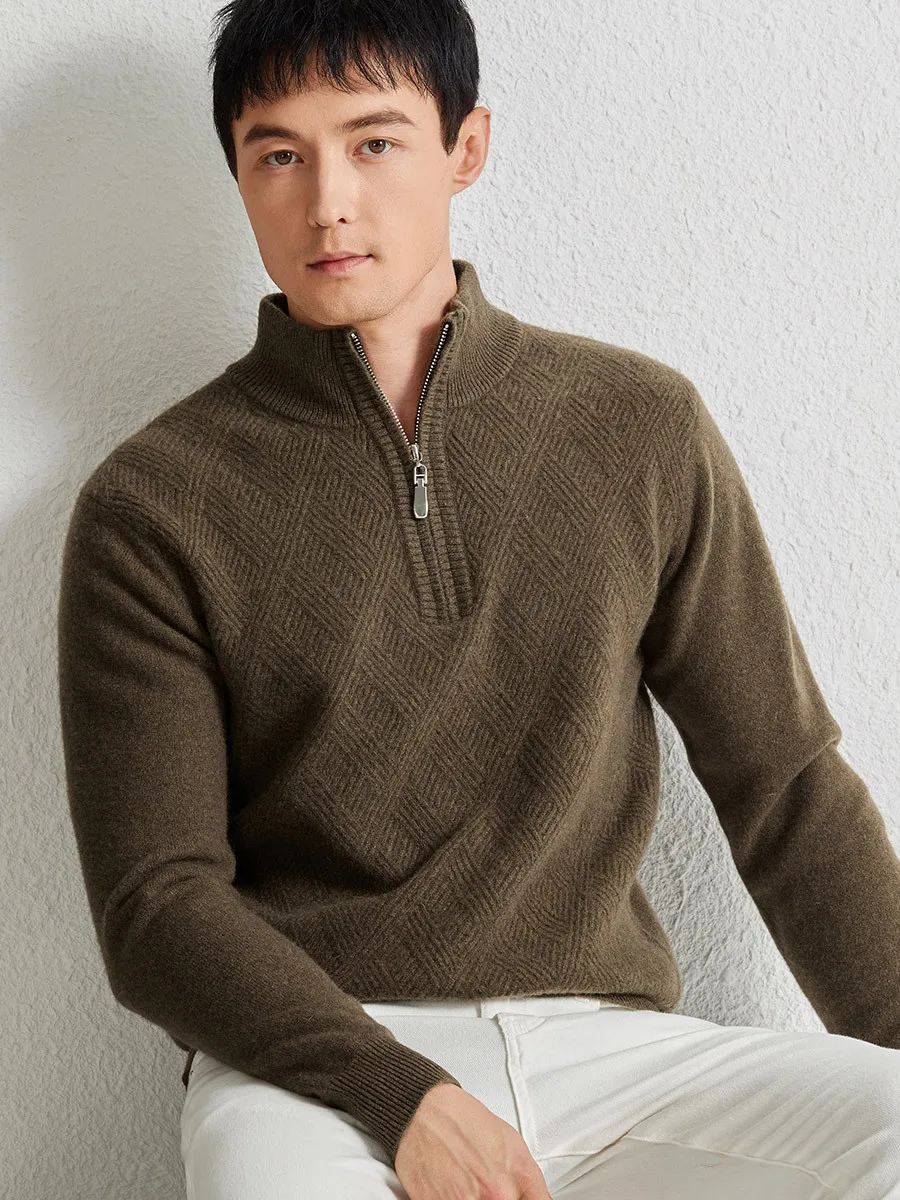 fashion clothes mens winter thick wool sweater zip up men top vintage pullover man sweaters black tops designer knitted knitwear