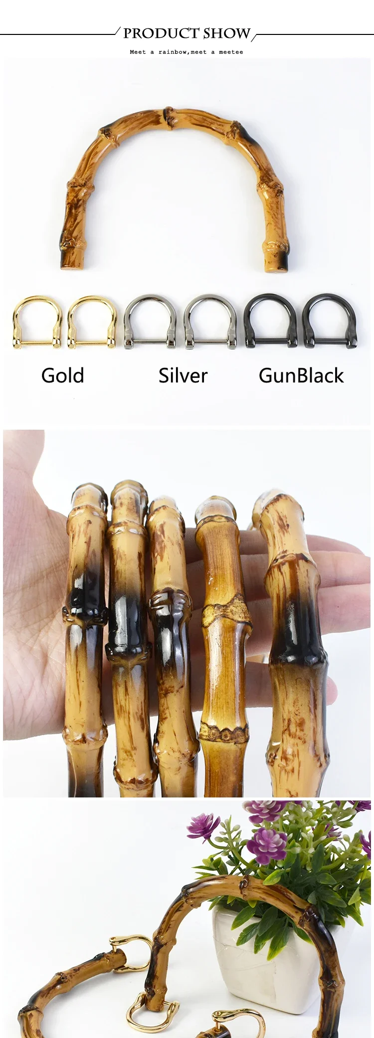 1-5Pcs Deepeel 9/10/12cm Imitation Bamboo Handle for Handbag Purse Kiss Clasp Wallet Woven Bags Handles DIY Crafts Accessories