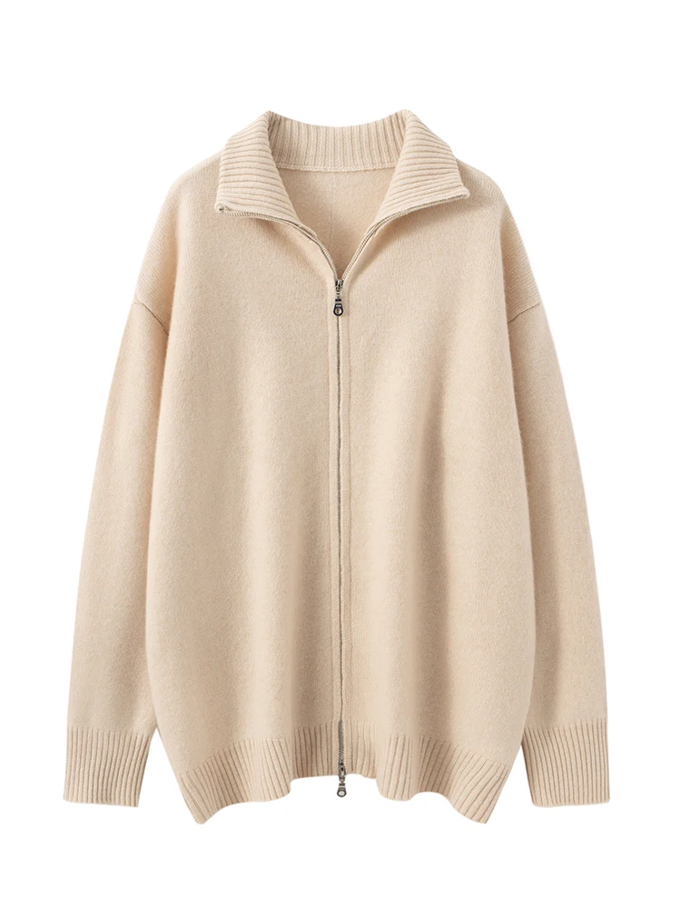 

MEETCC Women's 100% Cashmere Sweater Double Zipper Cardigan Autumn Winter Soft Warm Cashmere Knitwear Luxury Quality Coat