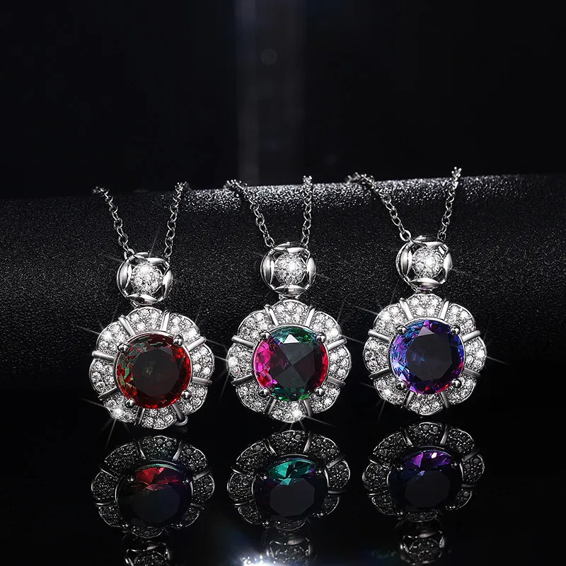 Caoshi Prachtige Bloem Vormige Hanger Ketting Speciale Kleurrijke Ronde Cut Zirconia Verklaring Sieraden Voor Vrouwen Hot Koop