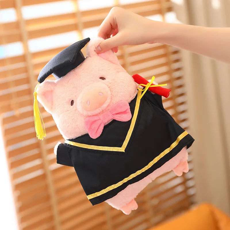 

30CM Black Pink Doctor Pig Plush Toy Graduate Piggy Stuffed Doll Funny Graduation Gift For Girl Boys Wedding Students