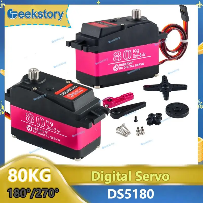 

80KG DS5180 Robotic Digital Servo Motor 7.4V Metal Gears 180/270 Degree High Torque with 18T Arm Servos Parts for RC Car Robot