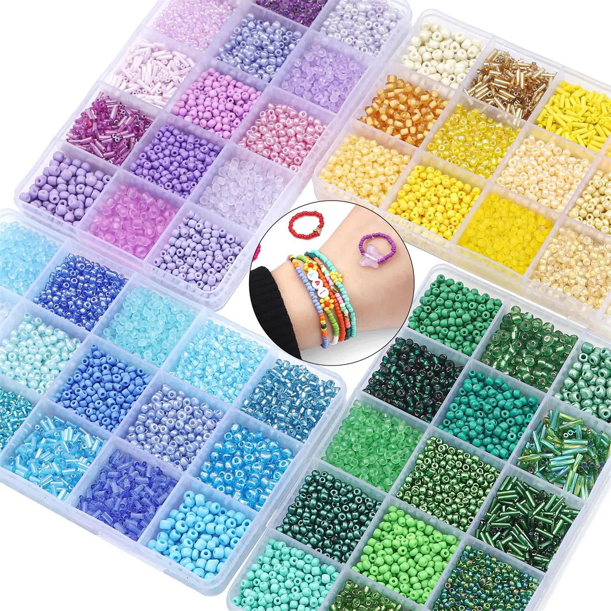 15 Colors Glass Beads Set for Bracelet Making Spacer Loose Beads with Storage Box Tube Kit for DIY Craft Necklace Charms