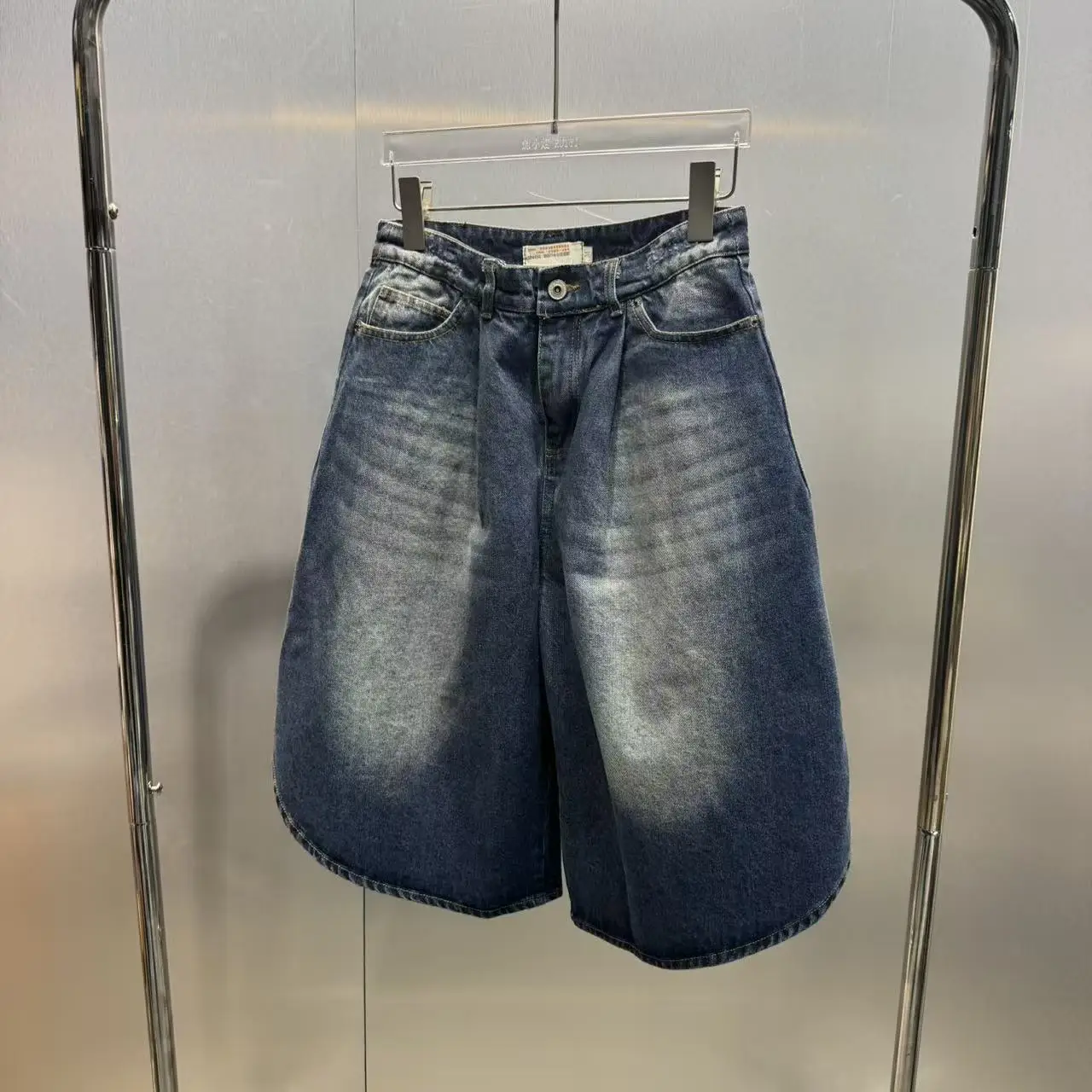 

Street Style Distressed Mid-Rise Jeans Asymmetric High Waist Medium Soft Fabric Non-Stretchy Summer New Arrival for Girls