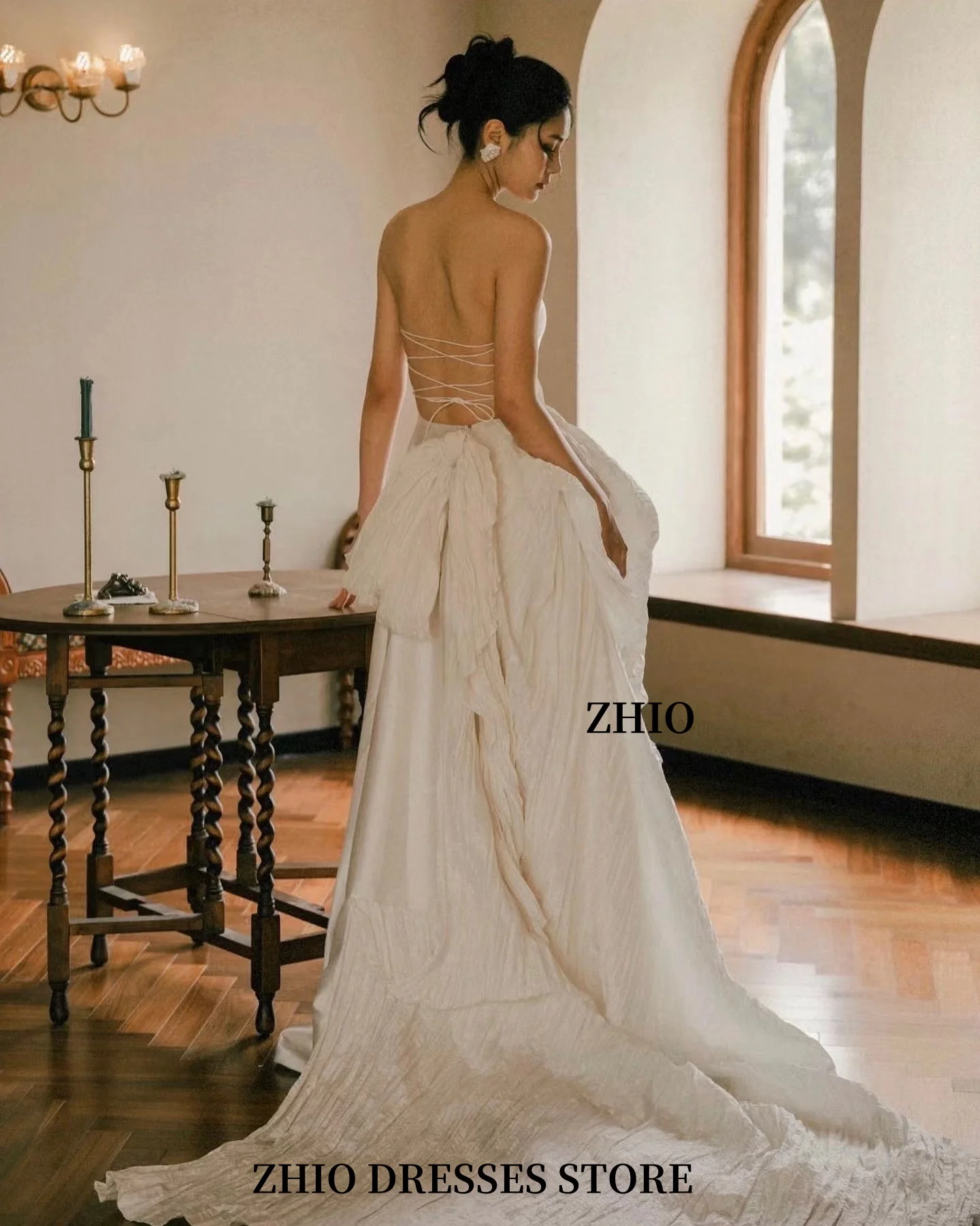 ZHIO charmante robe de mariée en Satin avec traîne amovible, sans manches, ligne a, robe de mariée personnalisée