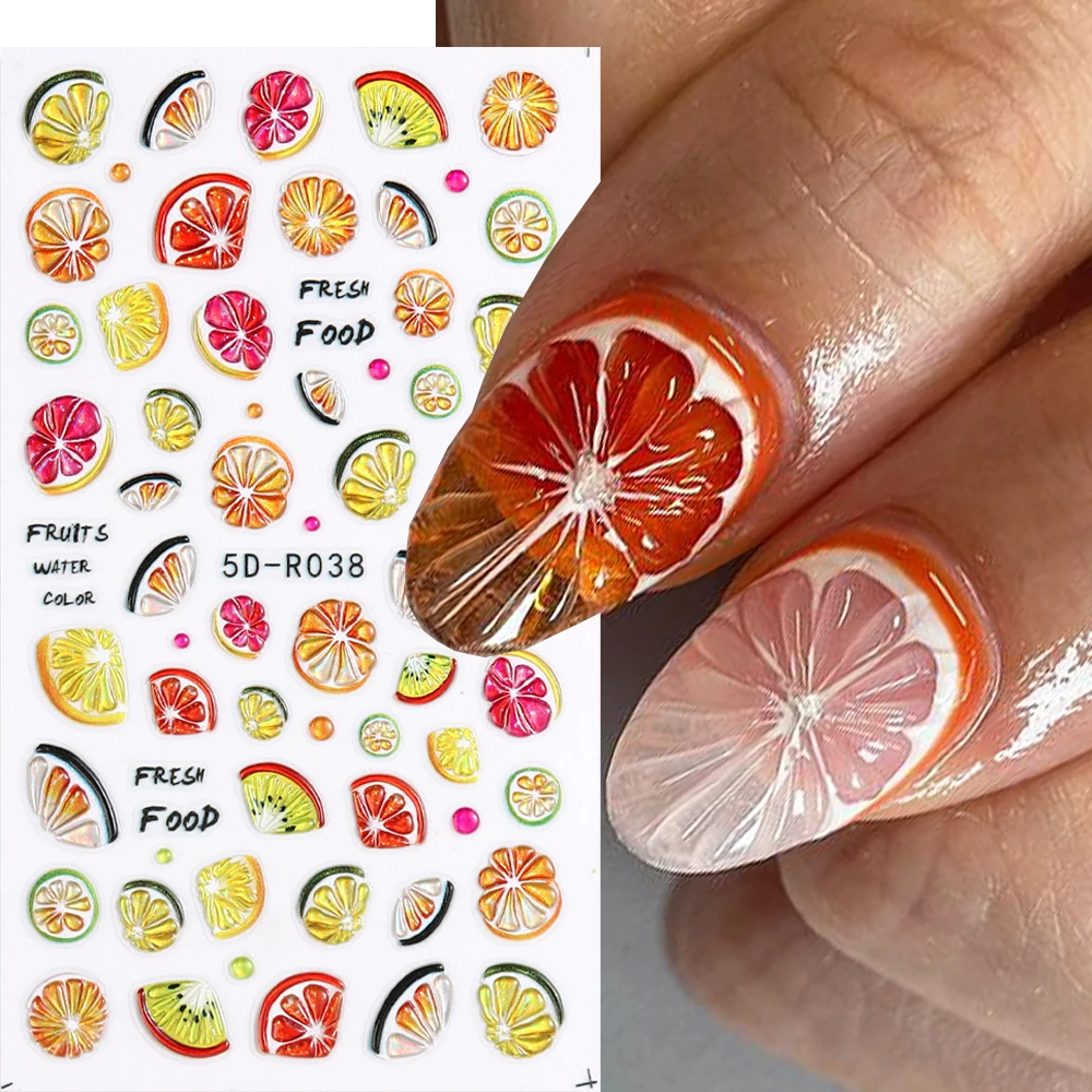 Pegatinas de decoración para uñas, calcomanías de dopamina para manicura, frutas de verano, cereza, naranja, pera, estrellas, deslizadores, GL5D-R038