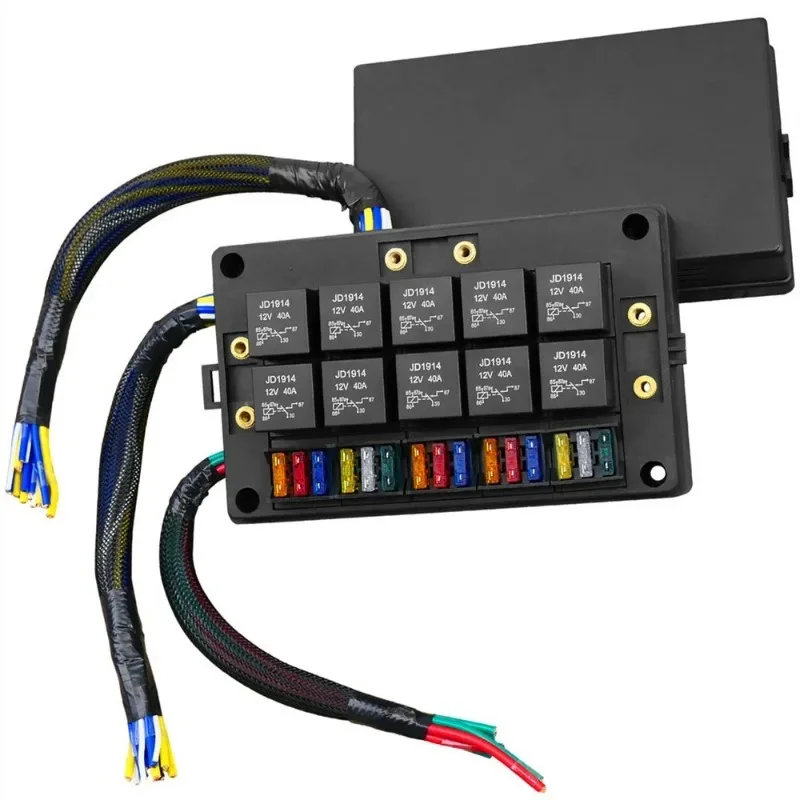 12V fuse relay box with 15 slots and pre wired universal waterproof relay box for automobiles and trucks