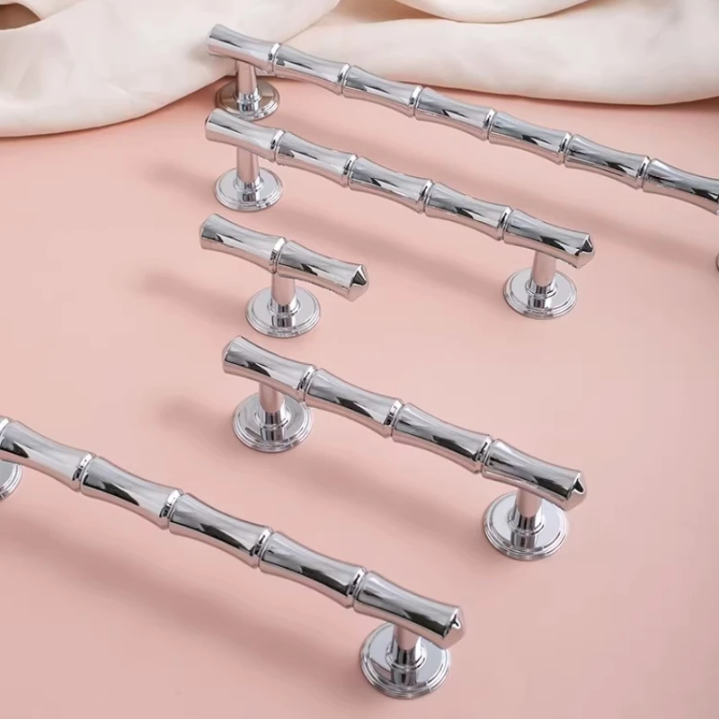 Decorative Knobs Nordic Style Bamboo Element / Bright Chrome Solid Brass Handles for Bedroom Wardrobes Kitchen Cabinet Handles