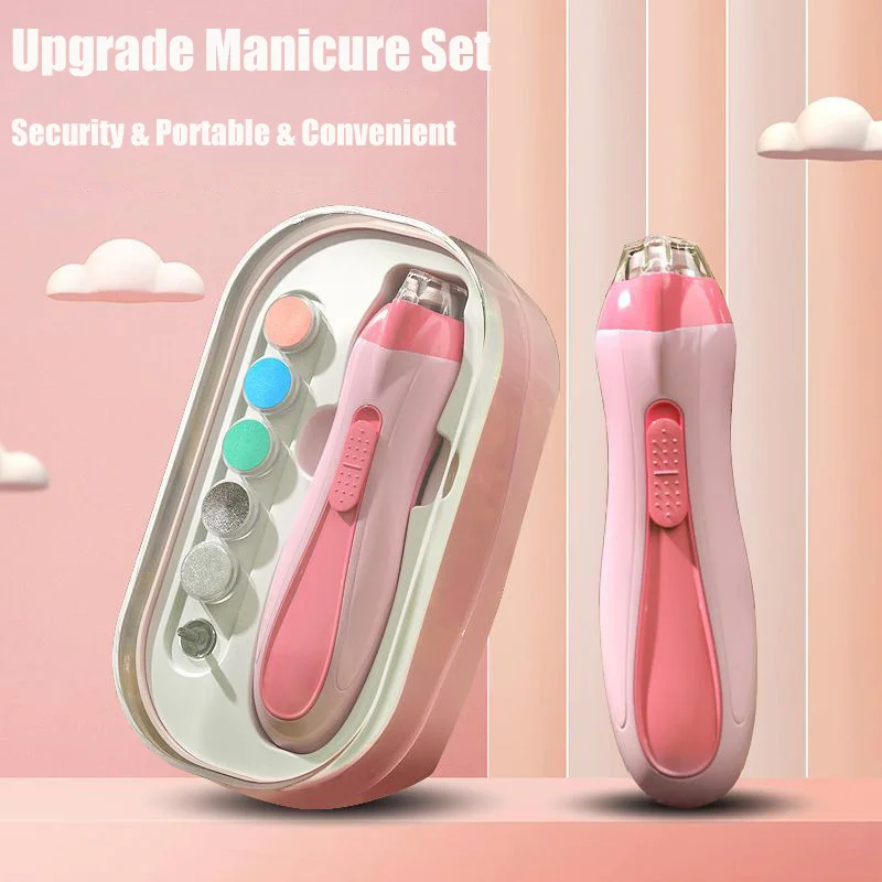 

Electric Baby Nail File Kit 6 in 1 Safe Infant Kids Nail Trimmer Clippers With Dust Cover and LED Light Boys Girls Manicure Set